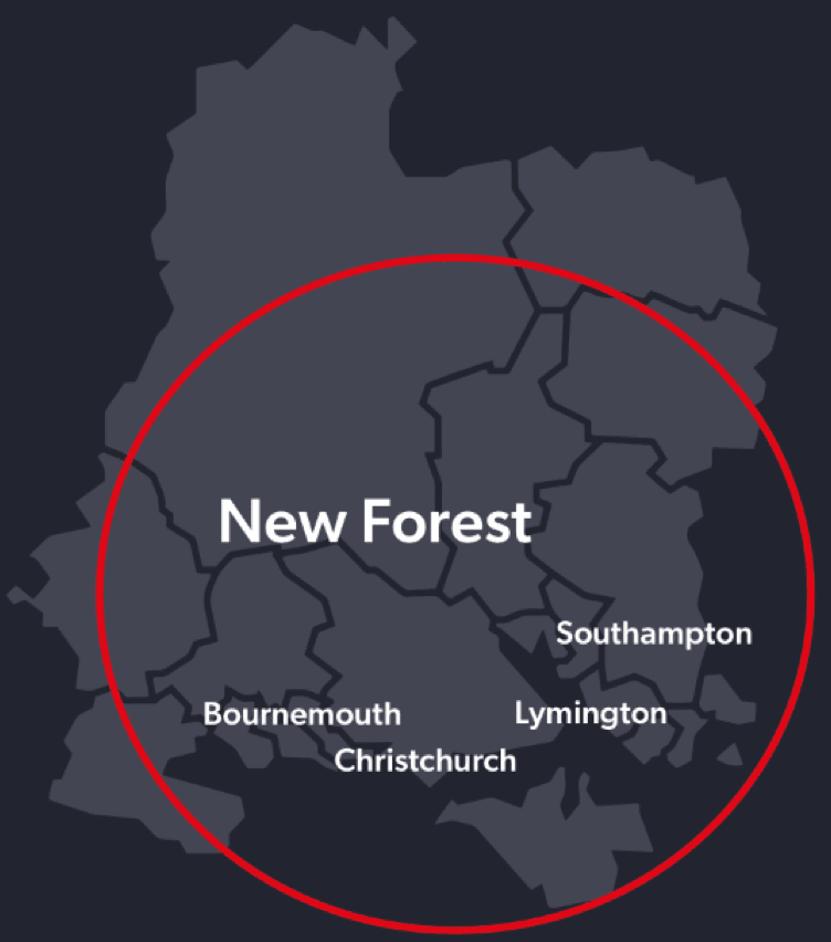 Graphic of a map of the New Forest and surrounding areas.
